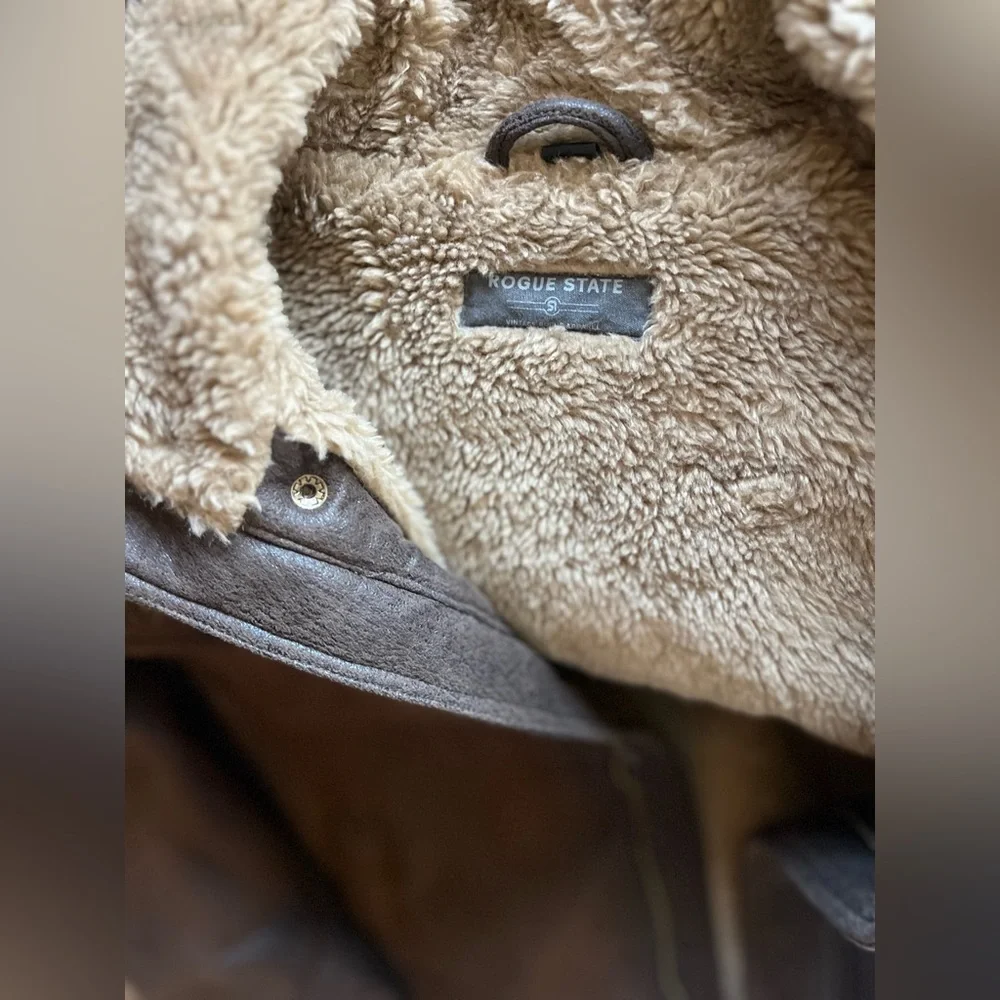 Rogue State Men's Brown Faux Fur Bomber Flight Jacket Large - Picture 7 of 11